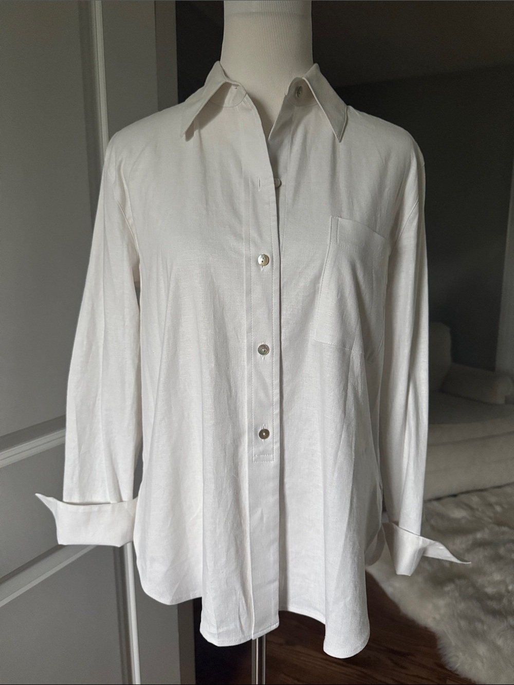 NWT Vince White Long-Sleeve Button-Down Shirt Linen Blend Sz S